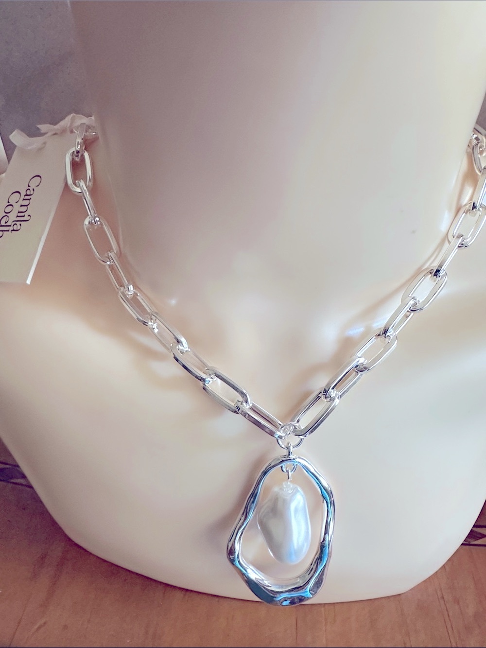 Camila Coelho Silver Chain Necklace with Pearl Pendant